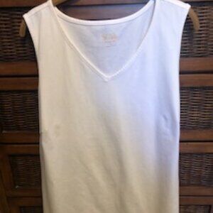 Bob Mackie V-Neck Cotton Modal Knit Tank Top - White - 1X